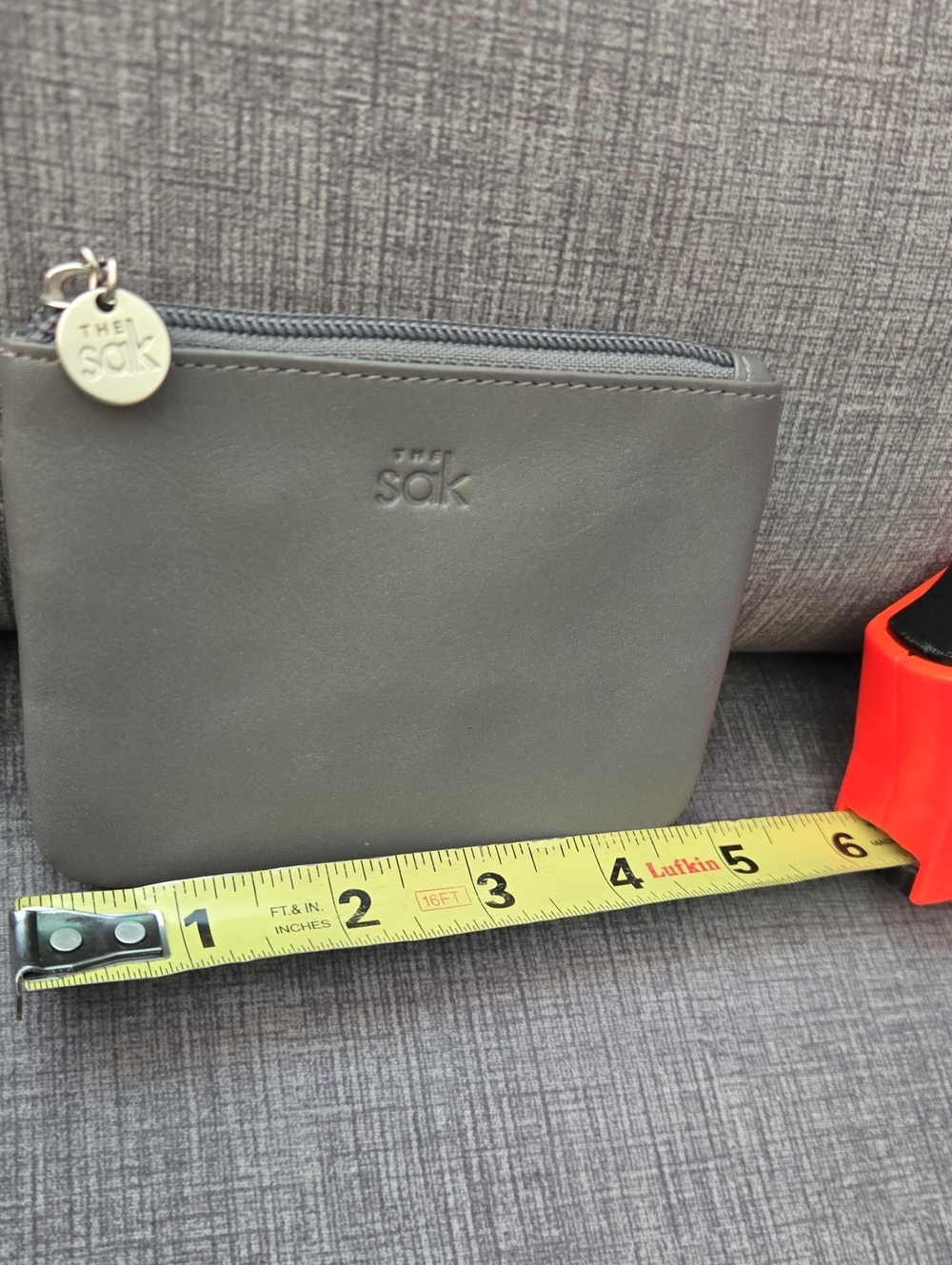 The Sak Gray Mini Leather Pouch with Logo Charm